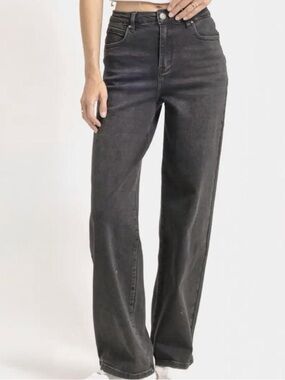 High-Waisted Wide Leg Jeans - Charcoal